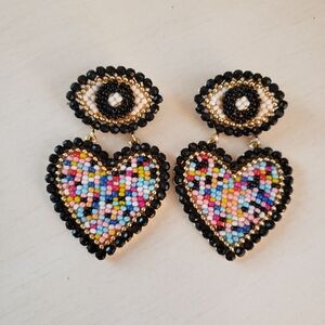 Baublebar earring, evil eye and heart, multicolor